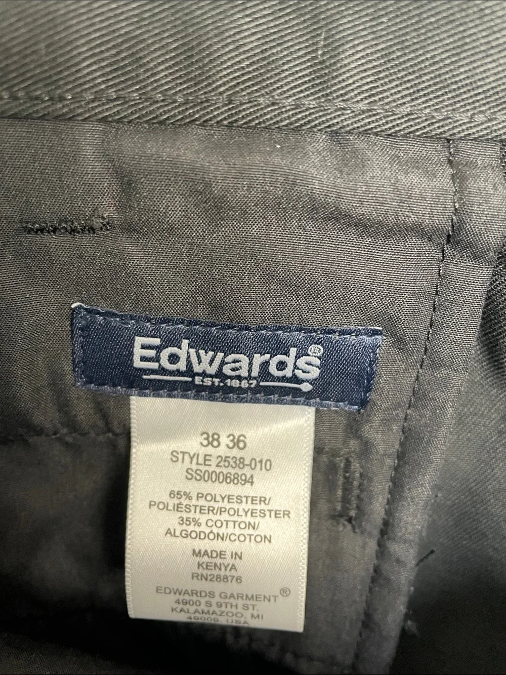 Edwards Men's 38/36 Black Cargo Utility Flat Front Workwear Straight Fit Pants